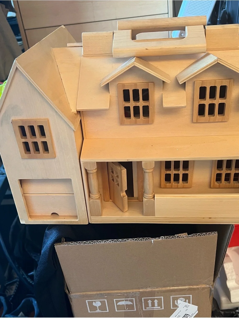 Unbranded Natural Wood Dollhouse Play Home